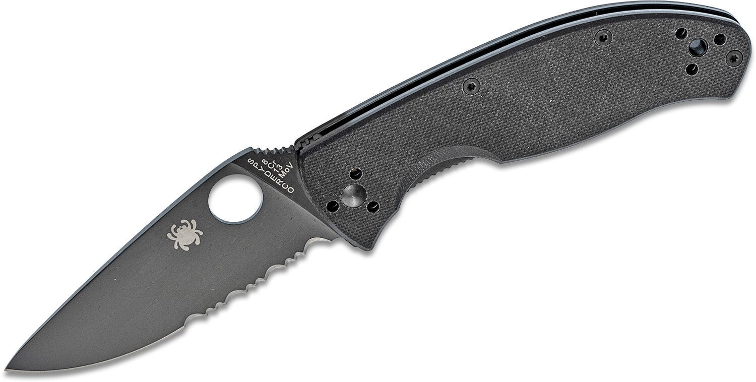 Spyderco Tenacious 3.375&quot; Linerlock Folder / Black G10  / Black Partially Serrated