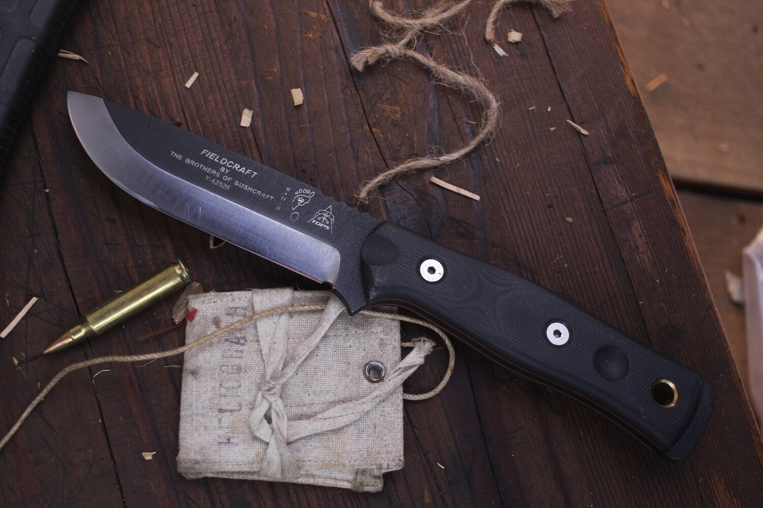 Tops B.O.B. Fieldcraft 4.625&quot; Fixed Blade Knife / Black G-10 / Black 1095 ( Pre Owned )