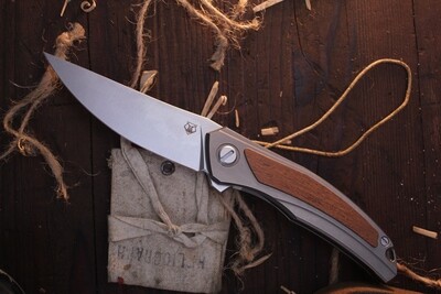 Shirogorov Quantum Ursus 3.8" Folding Knife / Wood & Titanium / Satin Cromax PM ( Pre Owned )
