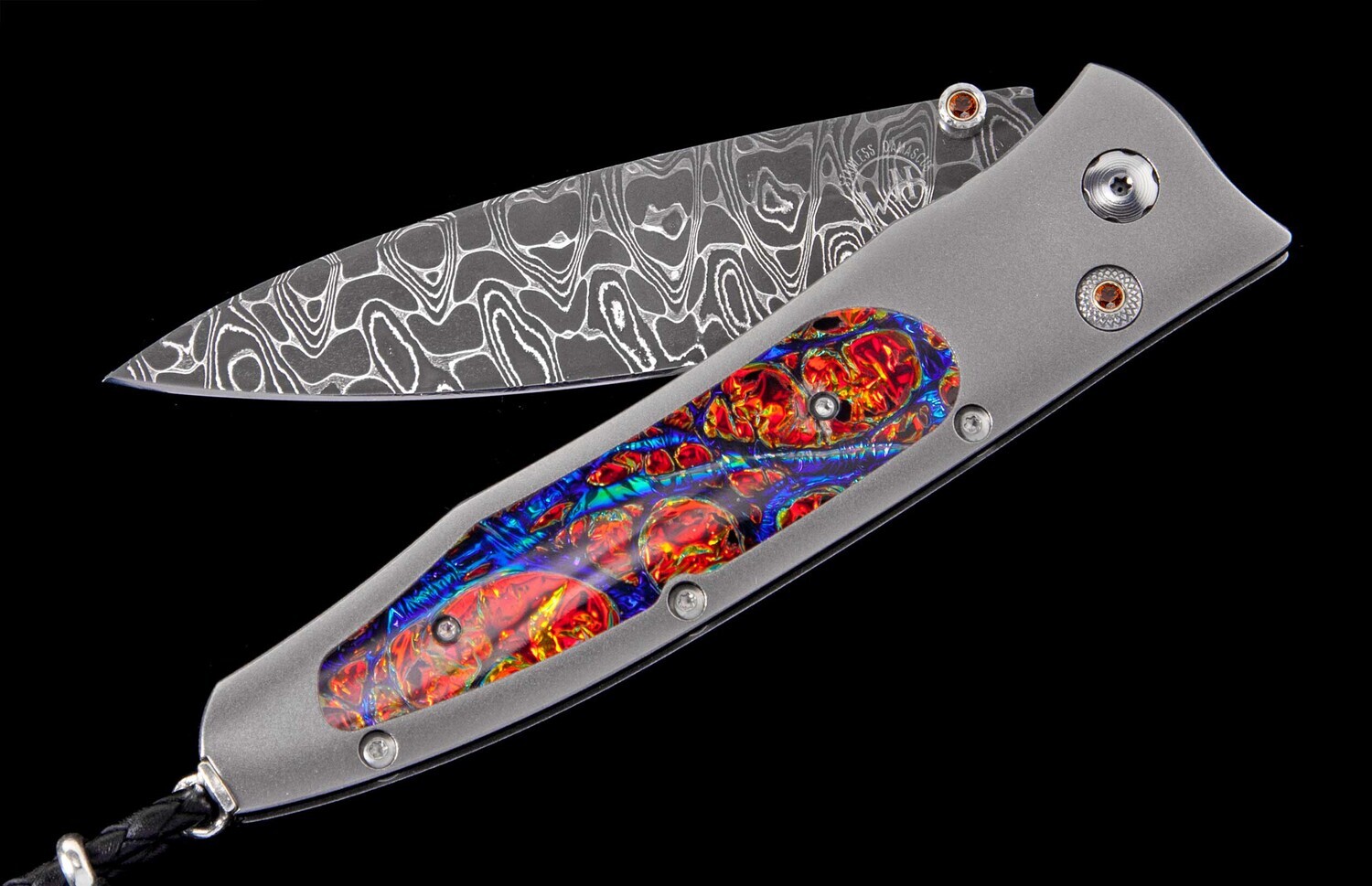 William Henry B30 GenTac Chaos 3.25&quot; Button Lock Folder / Titanium Frame With Red Burl Dichrolam &amp; Citrine / Intrepid Damascus