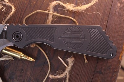 M. Strider MSC SMF 3.9" Folding Knife / Battleship Camo Titanium &amp; Logo Aluminum / Battleship Camo CPM154 ( Pre Owned )
