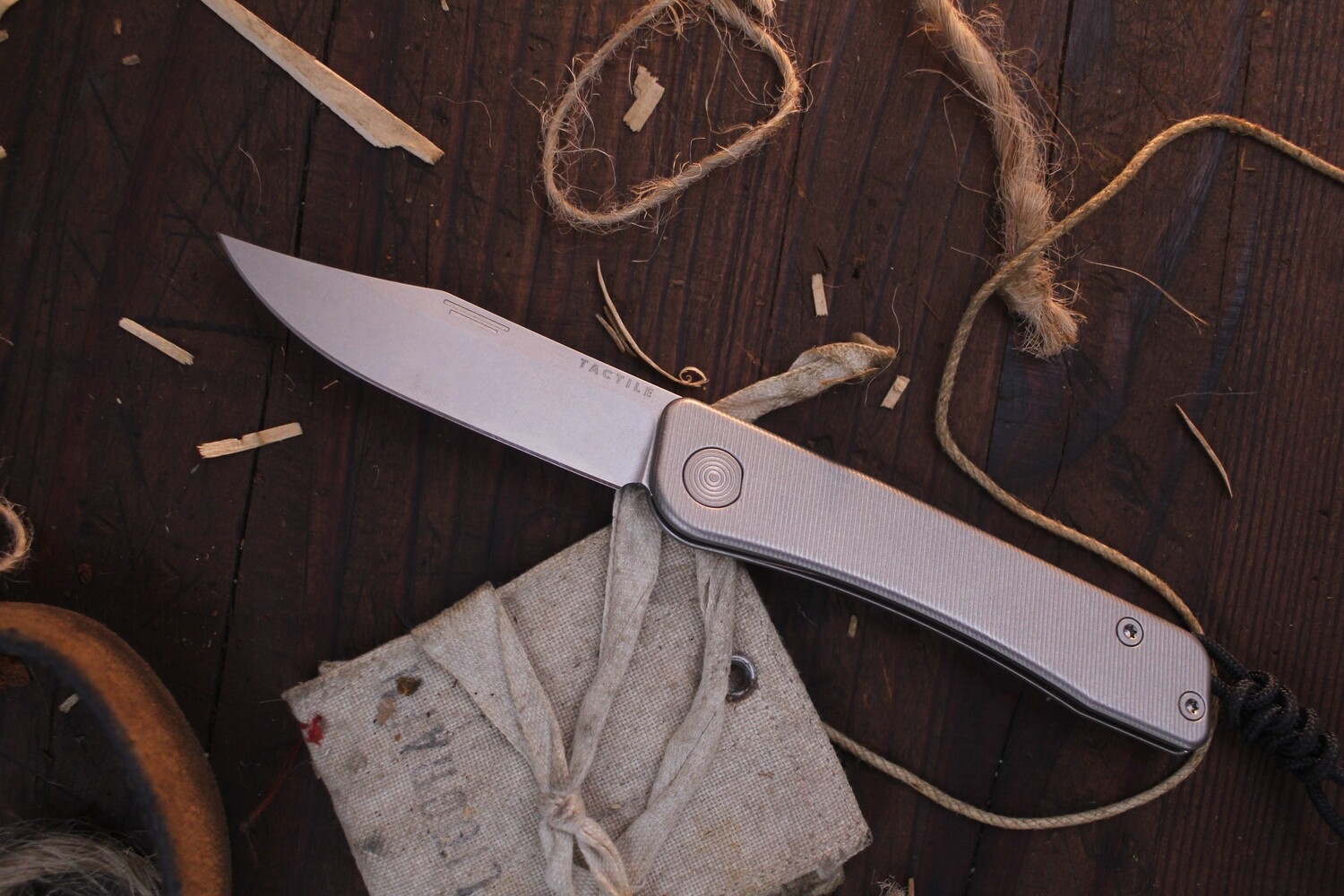 Tactile Knives Bexar 2.84 Slip Joint Knife / Milled Titanium / Stonewashed CPM Magnacut ( Pre Owned )