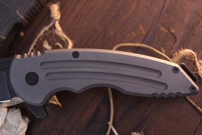Jake Hoback Knives Husky 3.8" Framelock Flipper / Stonewashed Titanium /  Blackwashed Nitro V