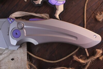 Jake Hoback Knives Sumo 3.25" Button Lock Flipper / Stonewashed Titanium With Purple Hardware / Stonewashed CPM 20CV