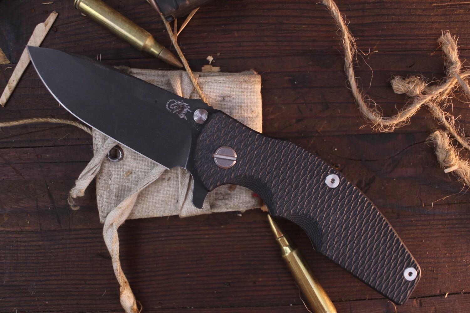 Hinderer Knives Jurassic 3.5&quot; Framelock Flipper /  Textured Black G-10 / Battle Black 20CV Spearpoint ( Pre Owned )
