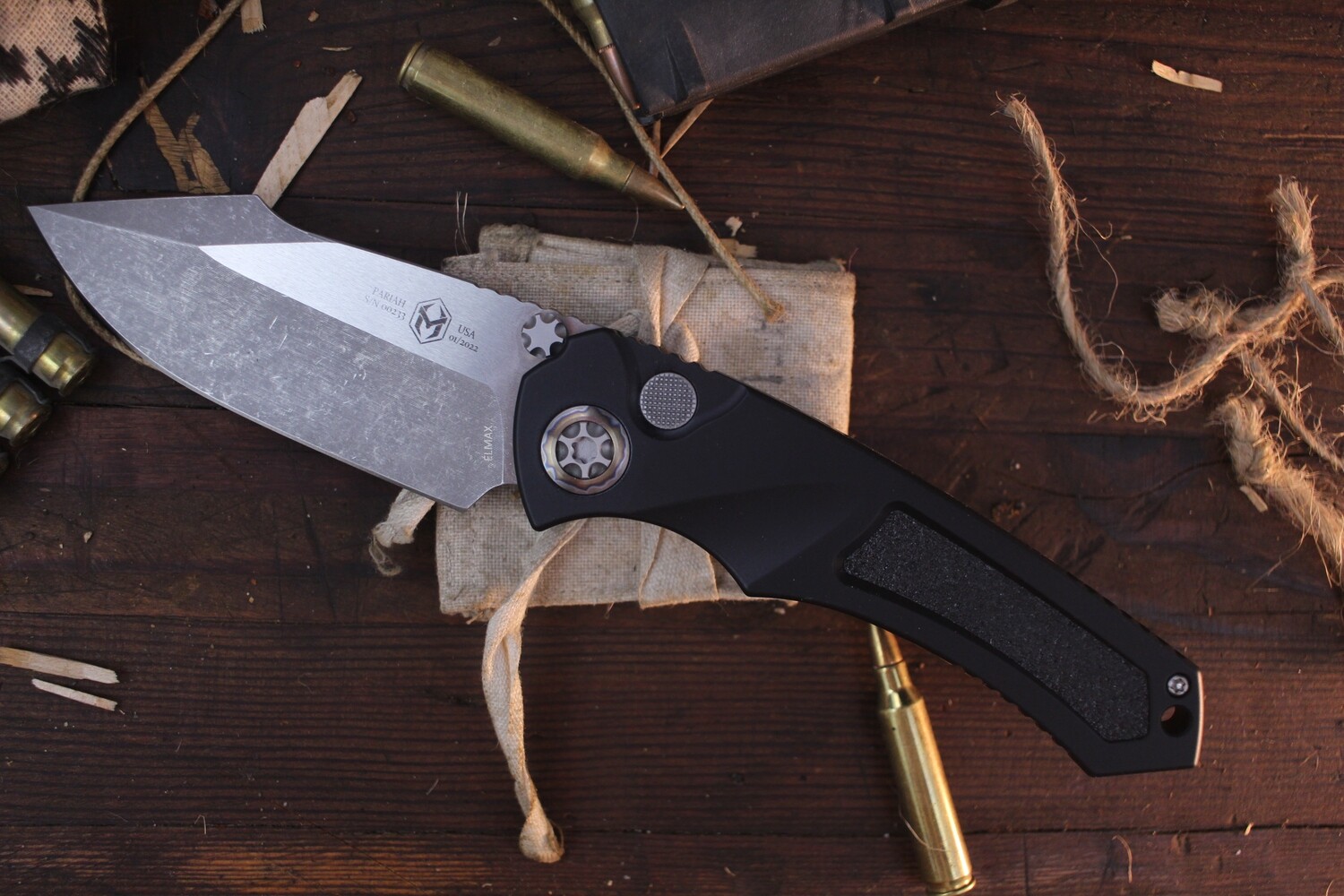 Heretic Knives Pariah 3&quot; Auto &amp; Manual Framelock Folderr / Black Aluminum / Stonewashed Elmax ( Pre Owned )