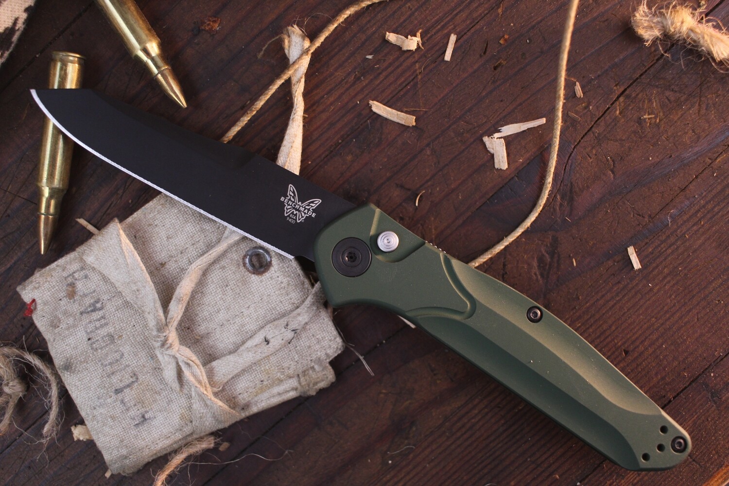 Benchmade Osborne 3.4&quot; Automatic Knife / Green Aluminum / Black ( Pre Owned )