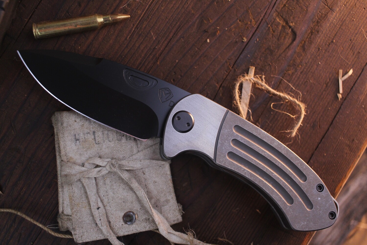 Medford Knife and Tool (MKT) Theseus 3.6&quot; Frame Lock Folder / Tumbled Titanium / Black PVD D2