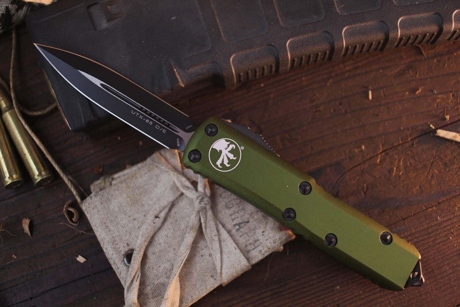Microtech UTX-85 D/E 3.125&quot; OTF Automatic /  OD Green Aluminum / Black