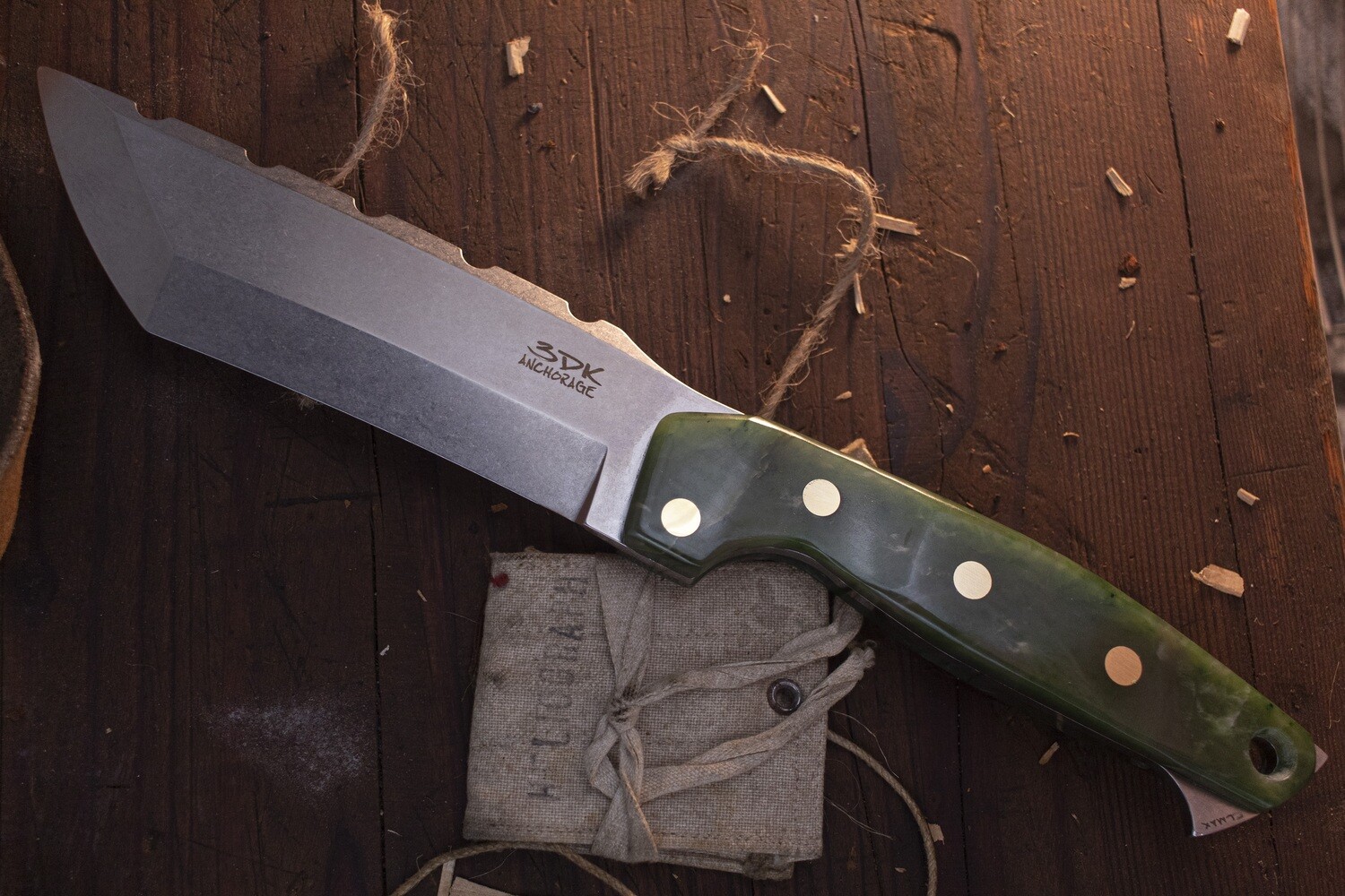 3DK Amuk 6&quot; Fixed Tanto Point, Elmax Blade / Kobuk Jade