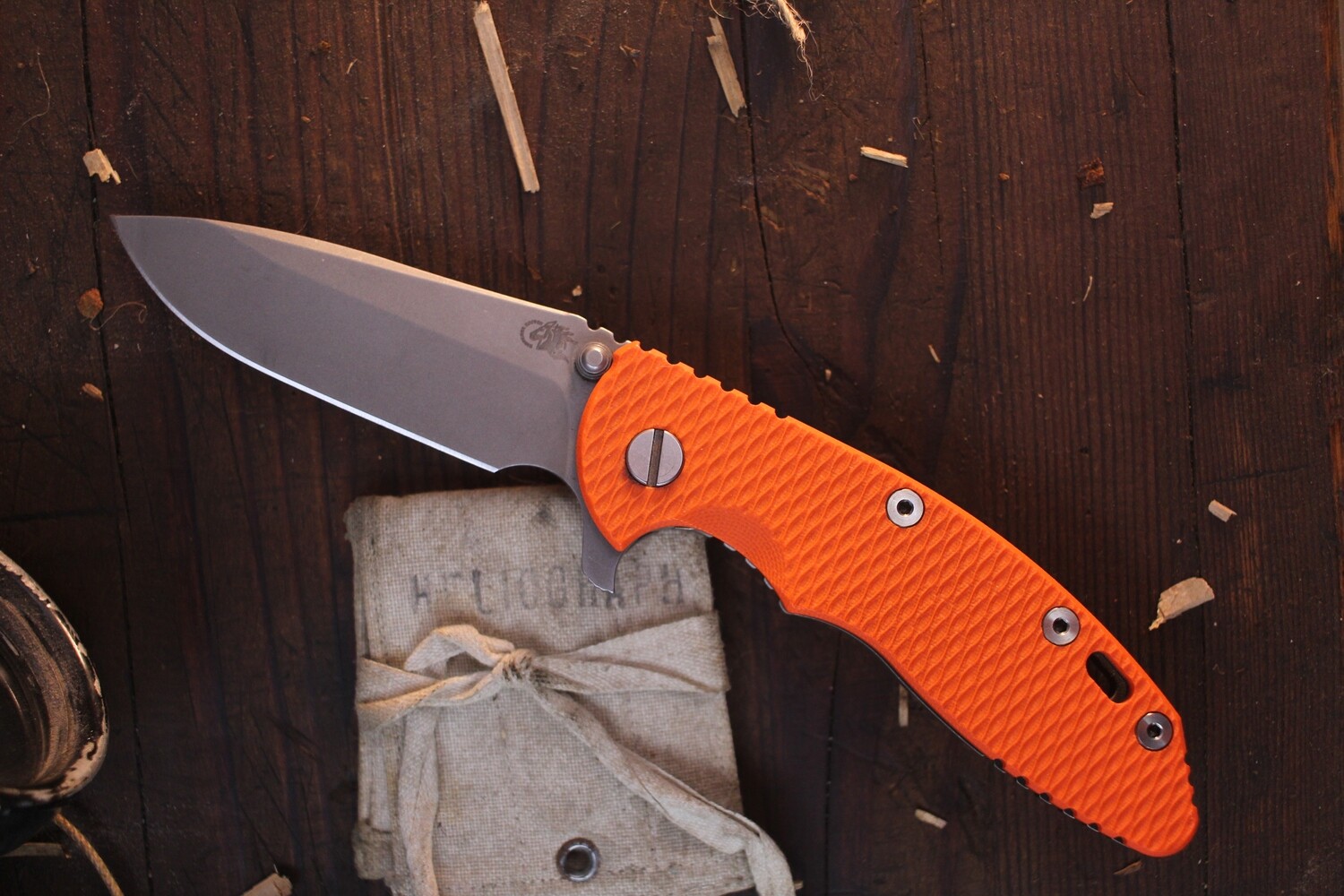 Hinderer XM-18 3.5&quot; Spear Point Folding Knife / Orange G10 &amp; Battle Bronze Titanium / Stonewashed S35VN ( Pre Owned )