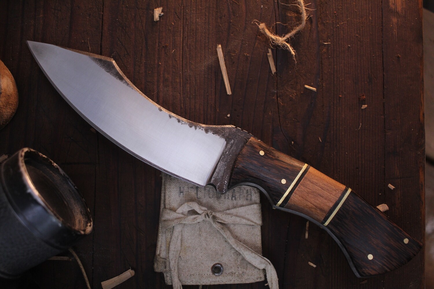 Barrett Knives Denali 6” Sickle Hunter / Wenge &amp; Walnut With Brass &amp; Micarta Spacers / Forge Finish 1095