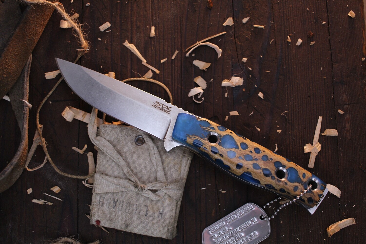 3DK MAK 4&quot; Fixed Drop Point, Elmax Blade / Cactus &amp; Resin Handle