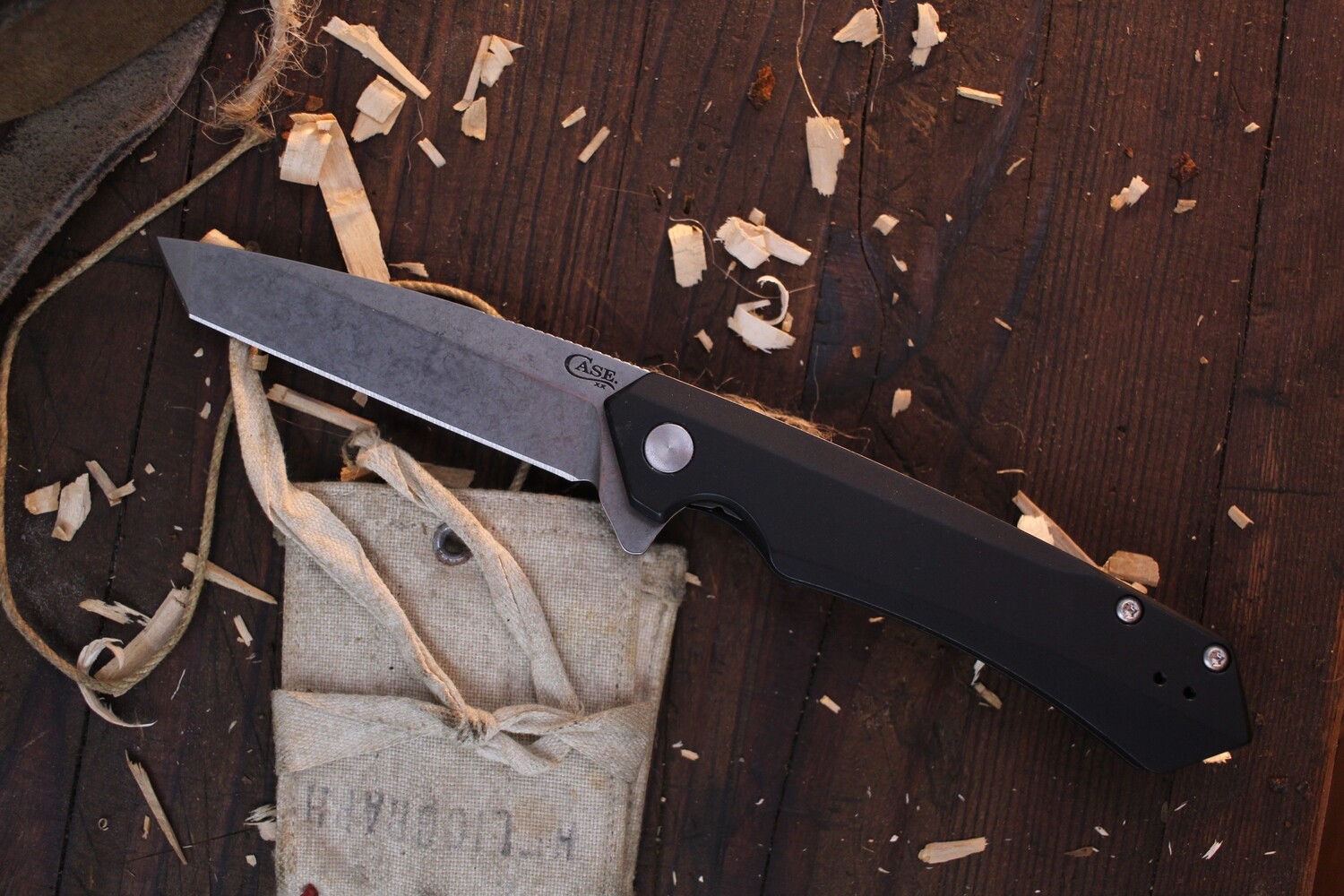 Case Kinzua 3.4&quot; Tanto Edge Folding Knife / Black Aluminum / Stonewashed S35VN
