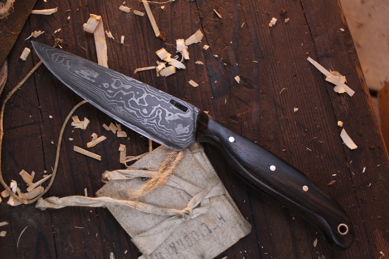 Mark Couch Customs 5&quot; Drop Point Hunter / Walnut / Alaskan Forged Damascus