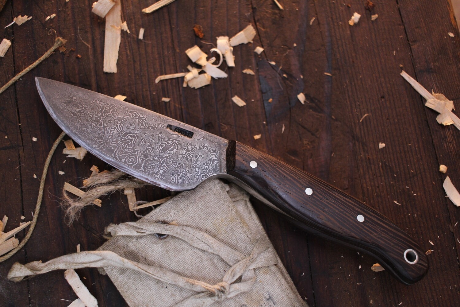 Mark Couch Customs 3.5&quot; Drop Point Skinner / Wenge / Alaskan Forged Damascus
