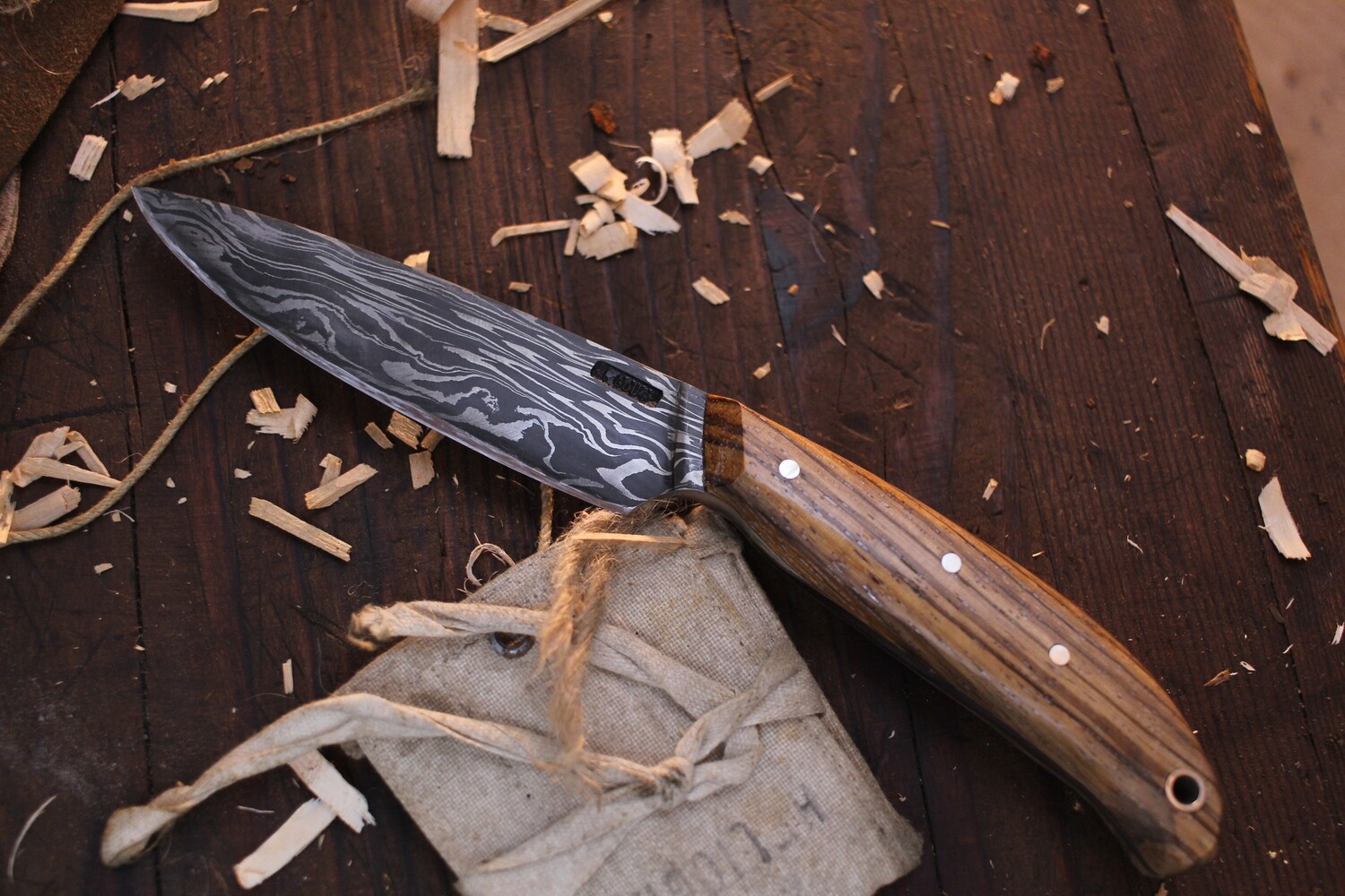 Mark Couch Customs 4.25&quot; Drop Point Hunter / Zebrawood / Alaskan Forged MAGMA Damascus