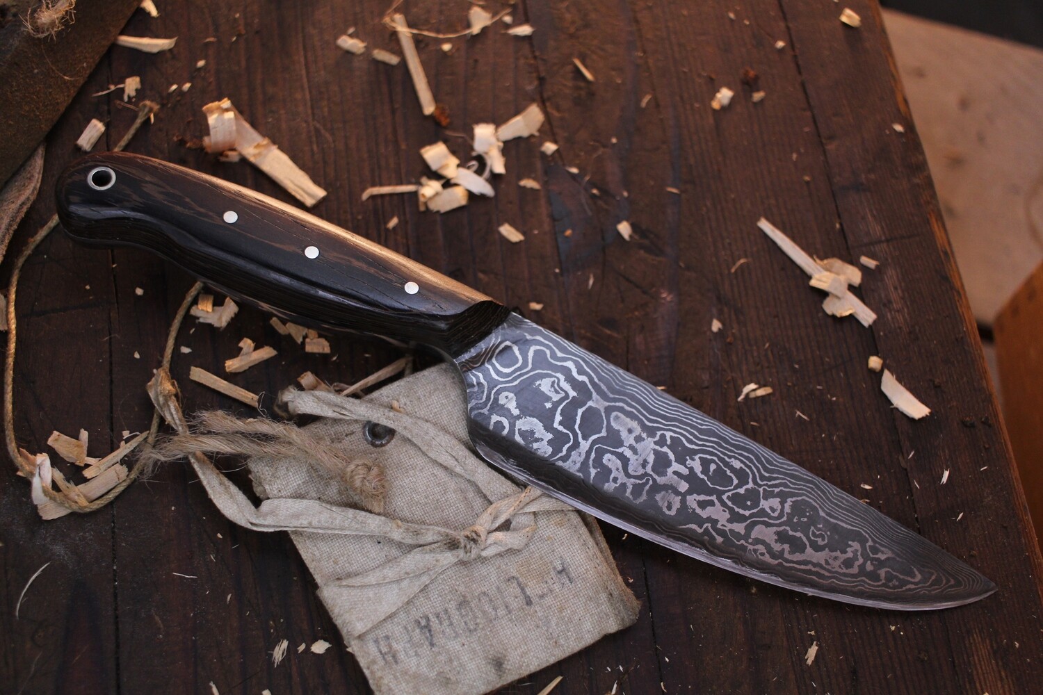 Mark Couch Customs 4.25&quot; Drop Point Hunter / Wenge / Alaskan Forged Damascus