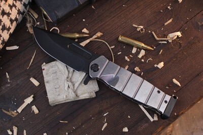 Medford Knife and Tool (MKT) USMC FF 4&quot; Framelock Flipper / Stonewashed Countoured Titanium / Black PVD S35VN ( Pre Owned )