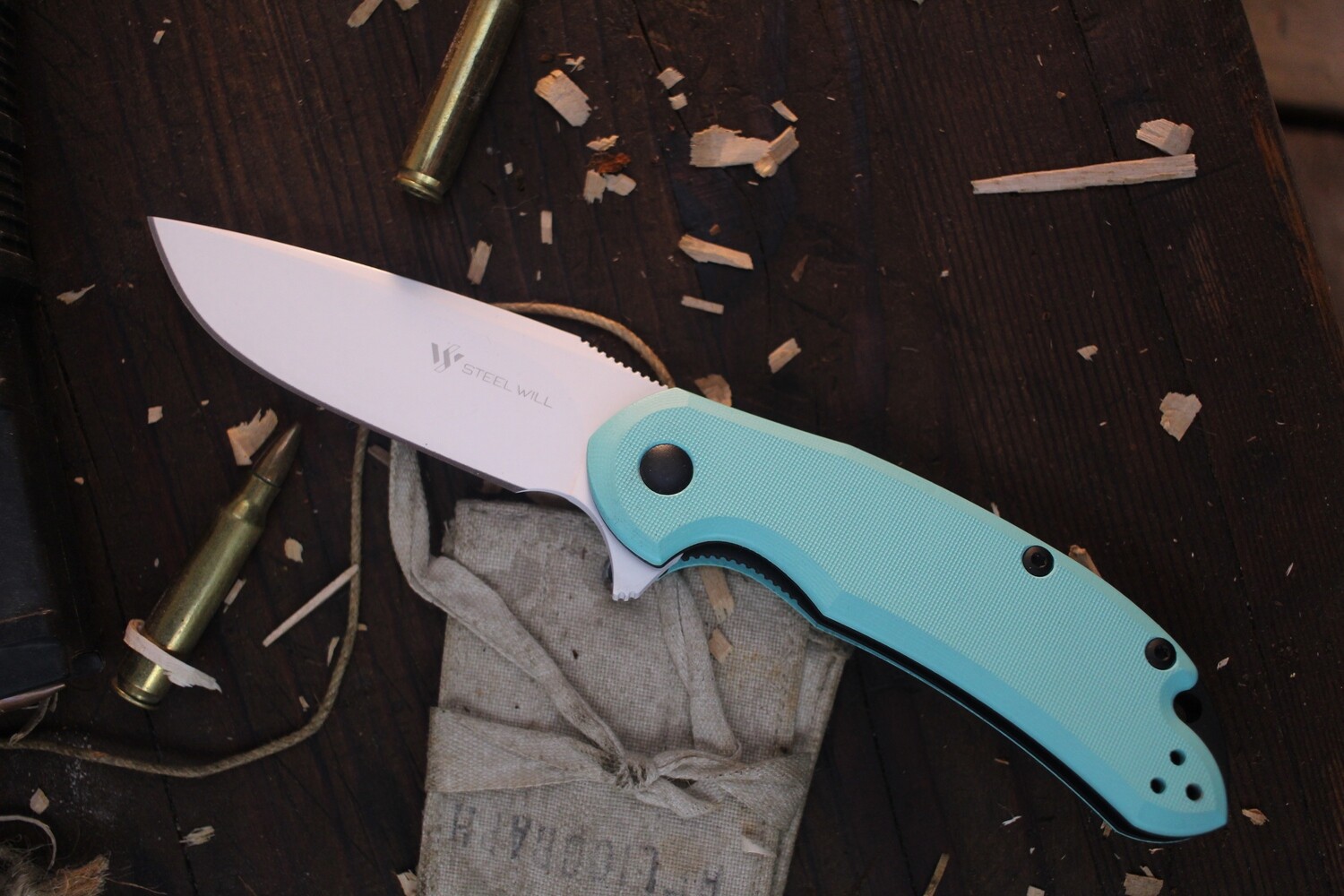 Steel Will Cutjack 3&quot; Folding Knife / Teal G-10 / White Cerakote M390 ( Pre Owned )