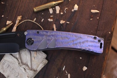 Medford Knife and Tool (MKT) Marauder 4.25" Framelock Folder / Blue Anodized &amp; textured Ti / Black PVD 3V Tanto (Pre Owned) 