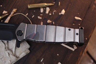 Medford Knife and Tool (MKT) USMC FF 4" Framelock Flipper / Stonewashed Countoured Titanium / Black PVD S35VN ( Pre Owned )