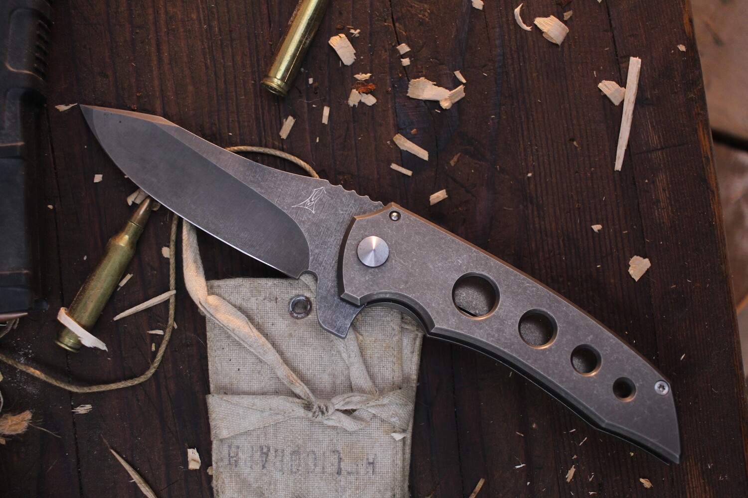 Jeremy Marsh Custom #17 MAC Roxstar 3.875&quot; Framelock Folder / Acidwash Titanium / Multiground &amp; Tumbled CPM-154