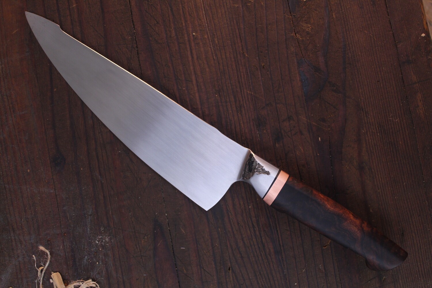 DRECK Metal Tip Of The Spear 8&quot; Chef Knife / Ironwood &amp; Copper Spacer / Forged Satin 52100 Steel