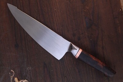 DRECK Metal Tip Of The Spear 8" Chef Knife / Ironwood &amp; Copper Spacer / Forged Satin 52100 Steel