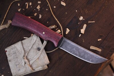 Barrett Knives Slicer 3.75” Fixed Blade / Purple Heartwood / Alaskan Forged 100 Layer Damascus
