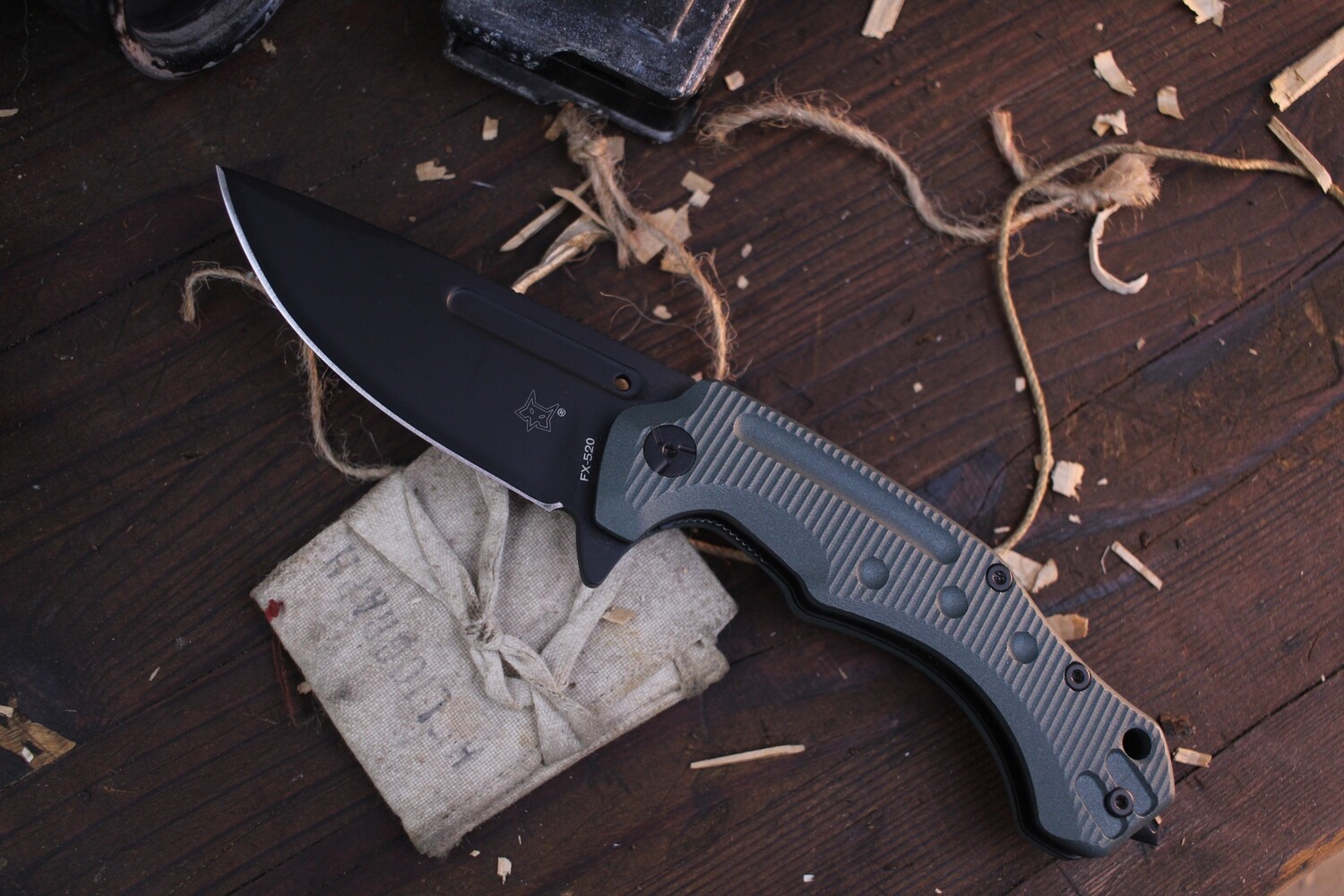Fox Knives Desert Fox 3.6&quot; Liner Lock Flipper / Green G-10 / Black N690 ( Pre Owned )