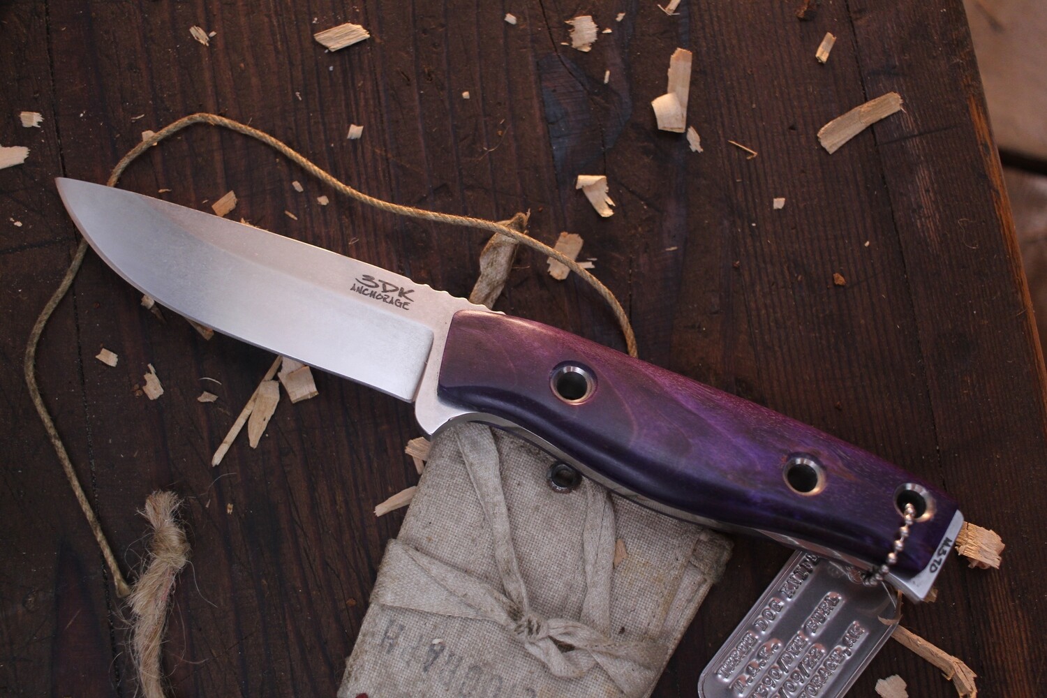 3DK MAK 4&quot; Fixed Drop Point, M390 Blade / Purple Dyed Burl Wood Handle