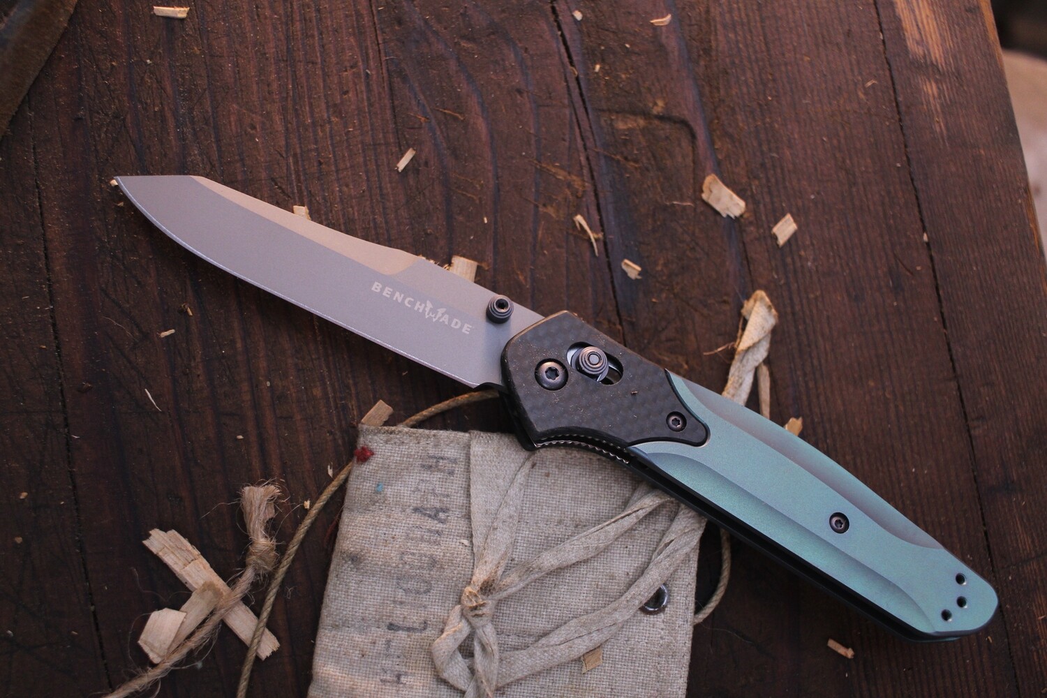 Benchmade Gold Class Osborne 3.4&quot; AXIS Lock Folder / Green Anodized Titanium &amp; Carbon Fiber / Clear Cerakote M4 ( Pre Owned )