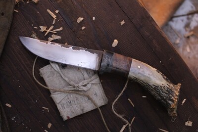 Barrett Knives Hunter 4.25” Fixed Blade / White Tail Deer Antler & Walnut Guard / Alaskan Forged San Mai