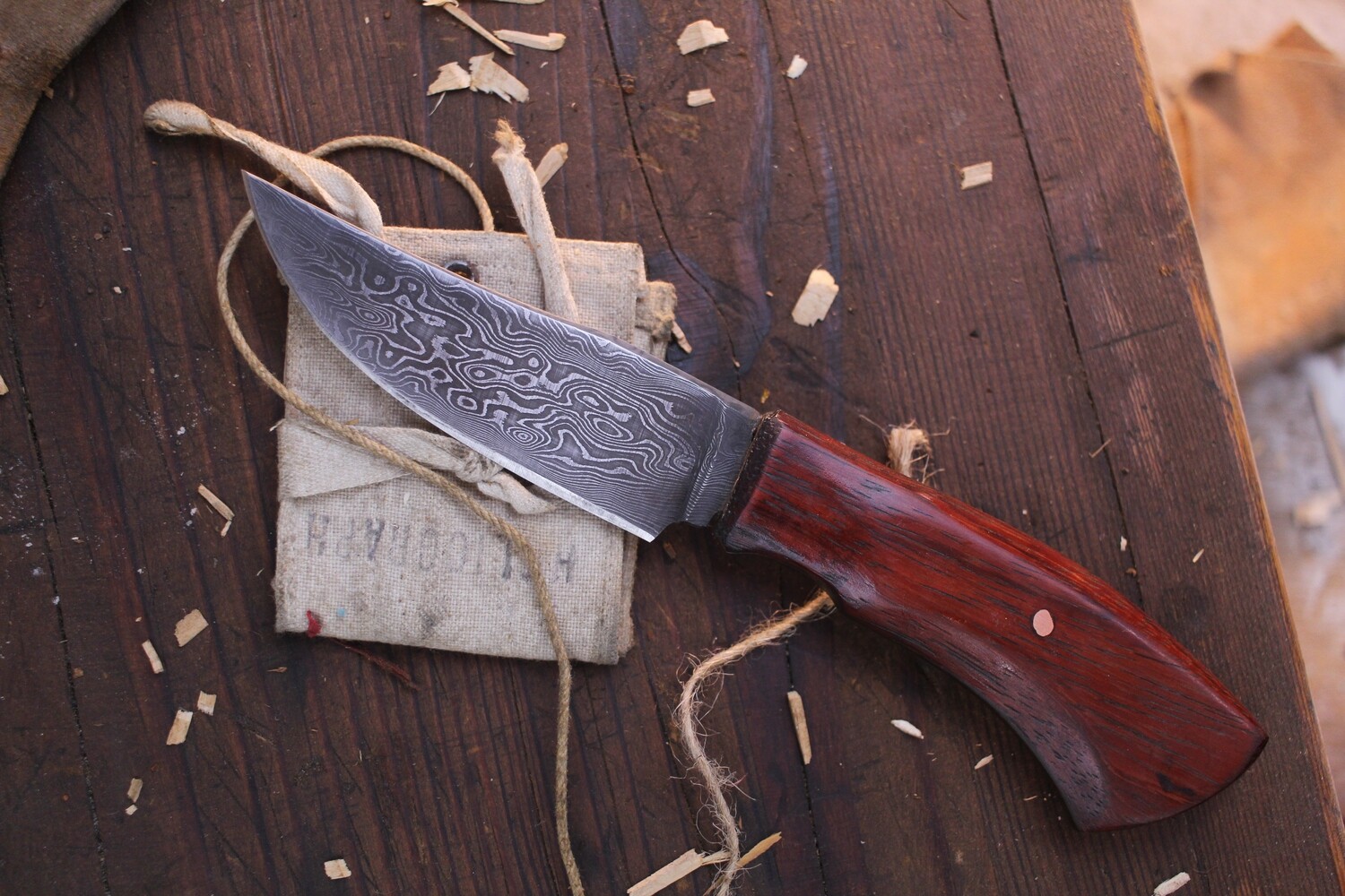 Barrett Knives 3.75” Fixed Blade / Padauk &amp; OD Green Micarta Liners  / Alaskan Forged 144 Layer Damascus
