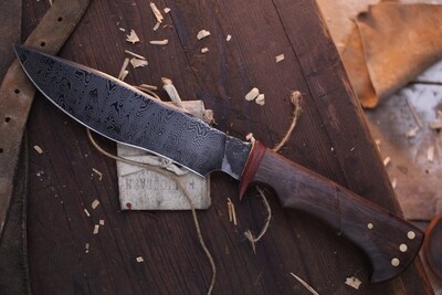 Barrett Knives 6.75” Fixed Blade / Walnut & Padauk Accents  / Alaskan Forged Damascus