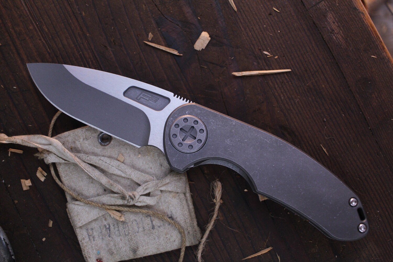 Curtiss Knives F3 Medium 3.25&quot; Framelock Folder / Stonewashed Titanium / Two Tone CPM-MagnaCut Slicer