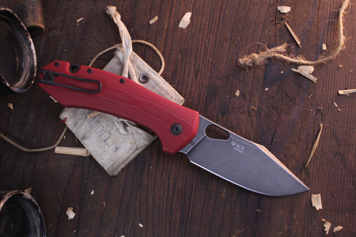 GiantMouse ACE Grand 3.31&quot; Framelock Folder / Red G-10 / Darkwash 4E ( Pre Owned )