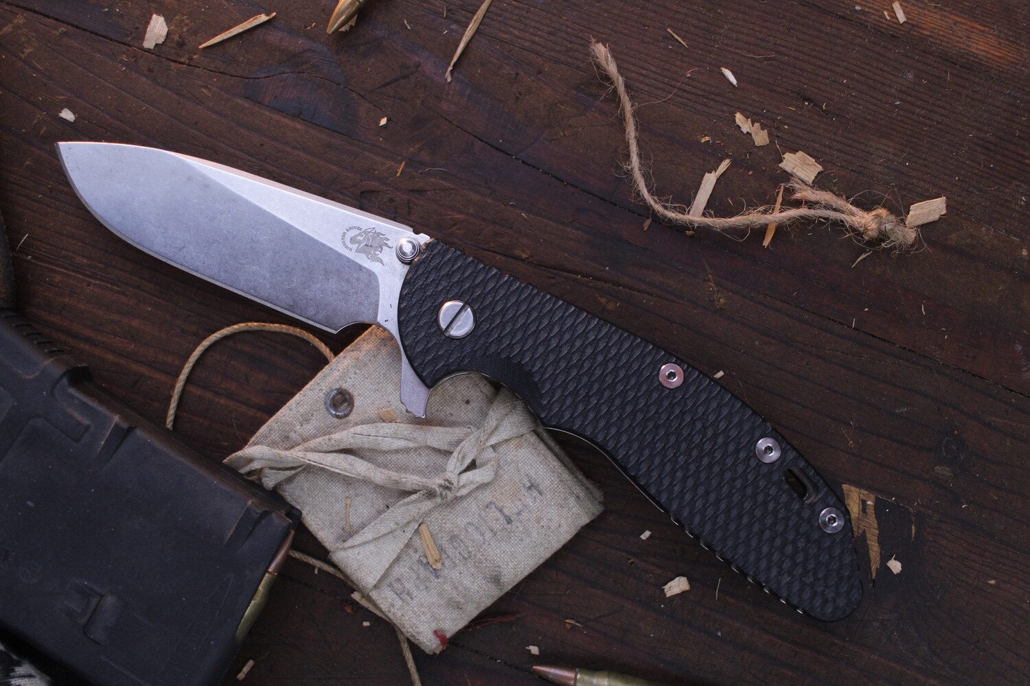 Hinderer Knives XM-24 3.5&quot; Framelock Flipper / Black G-10 &amp; Titanium / Satin Slicer S35VN ( Pre Owned )