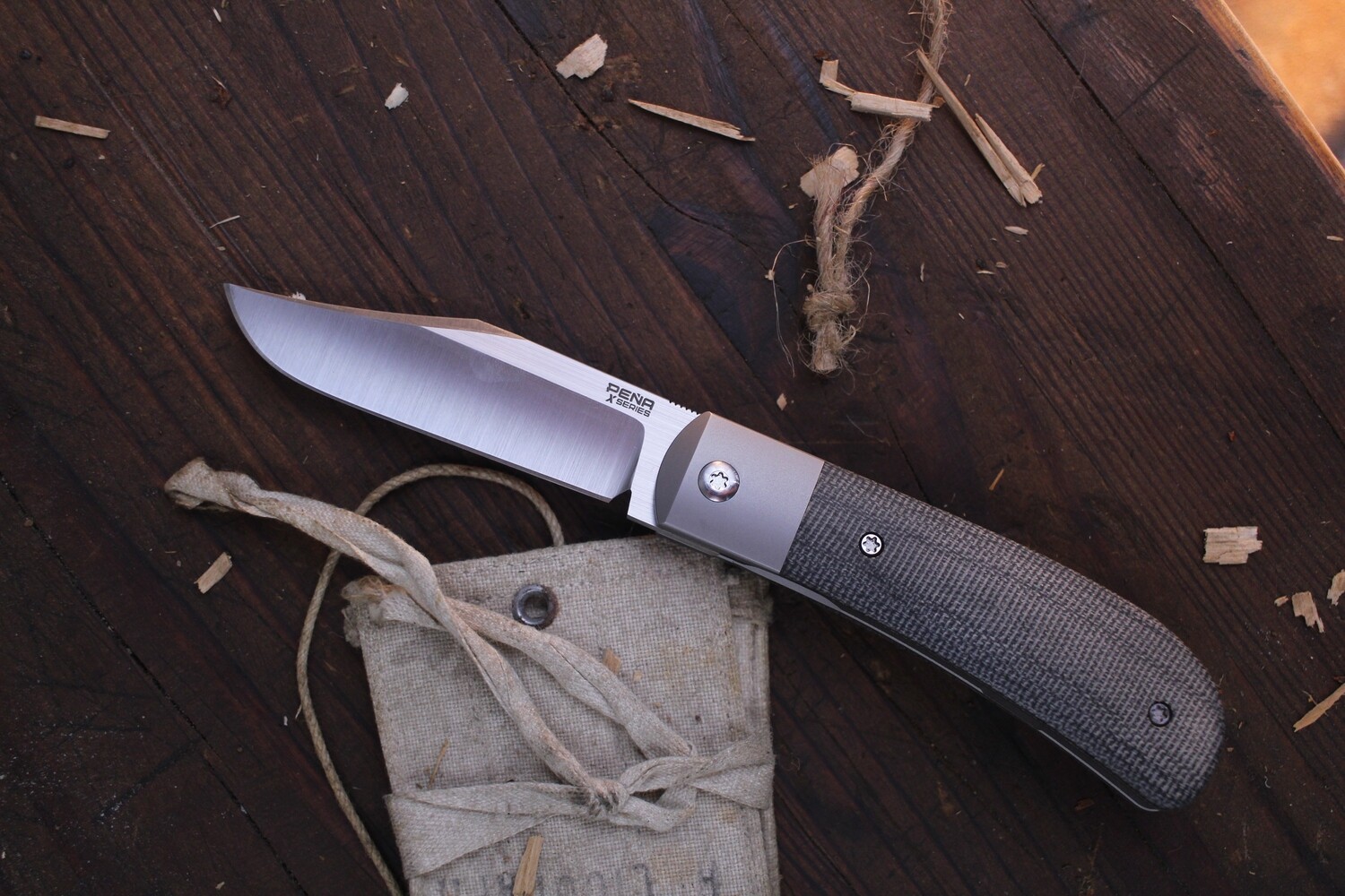 Pena X Series Lanny&#39;s Clip 3.15&quot; Front Flipper / Black Canvas Micarta &amp; Titanium Bolsters / Satin Clip Point M390