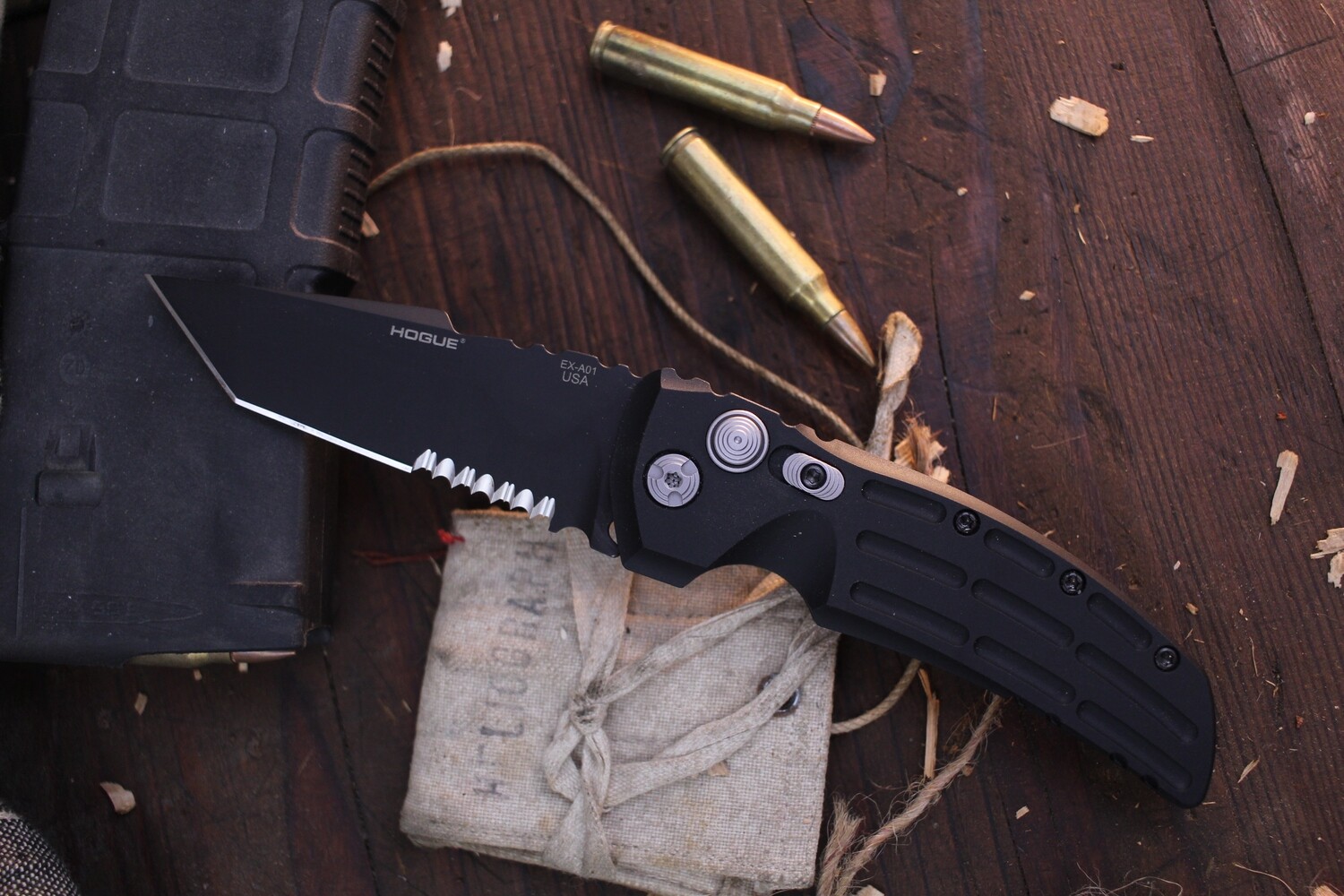 Hogue EX A01 3.5&quot; T/E Automatic Knife / Black / Black Serrated ( Pre Owned )