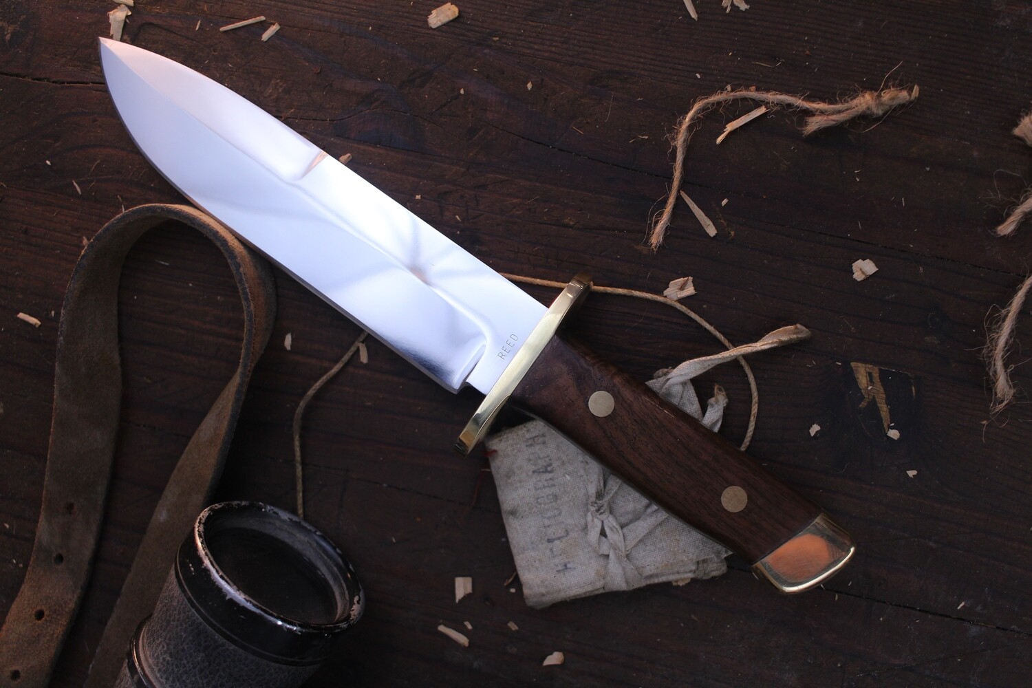 David Reed Backwoods Fighter 7&quot; Fixed Blade / Walnut &amp; Brass Double Guard / Polished D2