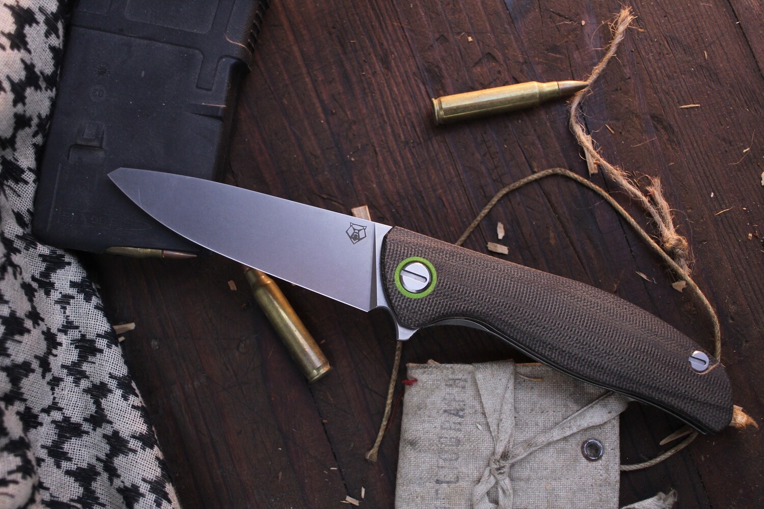 Shirogorov F3 3.75&quot; Folding Knife / Green Micarta &amp; Green Accents / Satin Elmax ( Pre Owned )