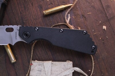 Strider SMF NSN 3.875" Folding Knife / Black G10 &amp; Titanium / Bead Blasted S30V ( Pre Owned )