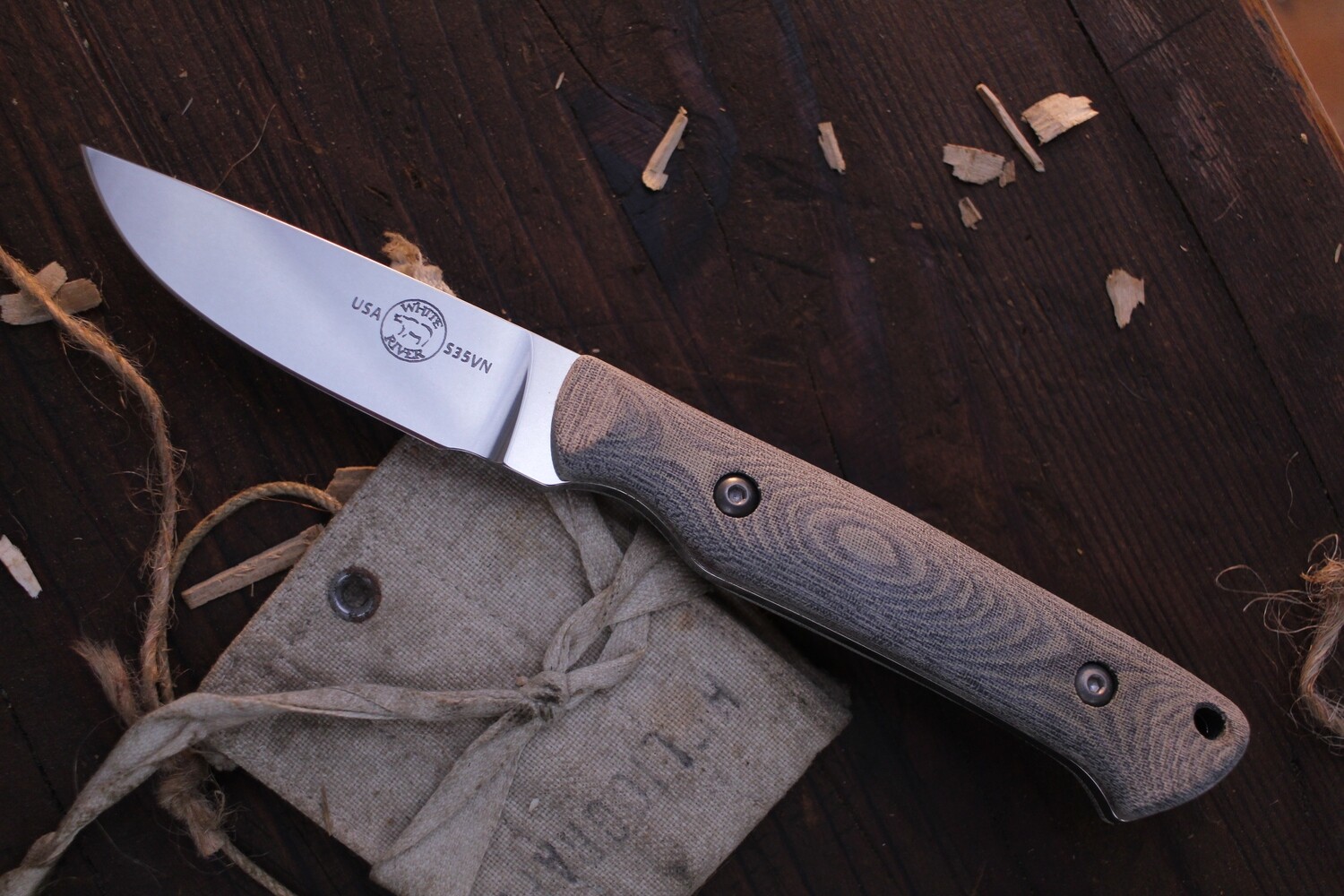 White River Knives Small Game 2.625&quot; Fixed Blade / Black &amp; OD Green Linen Micarta / Stonewashed S35VN
