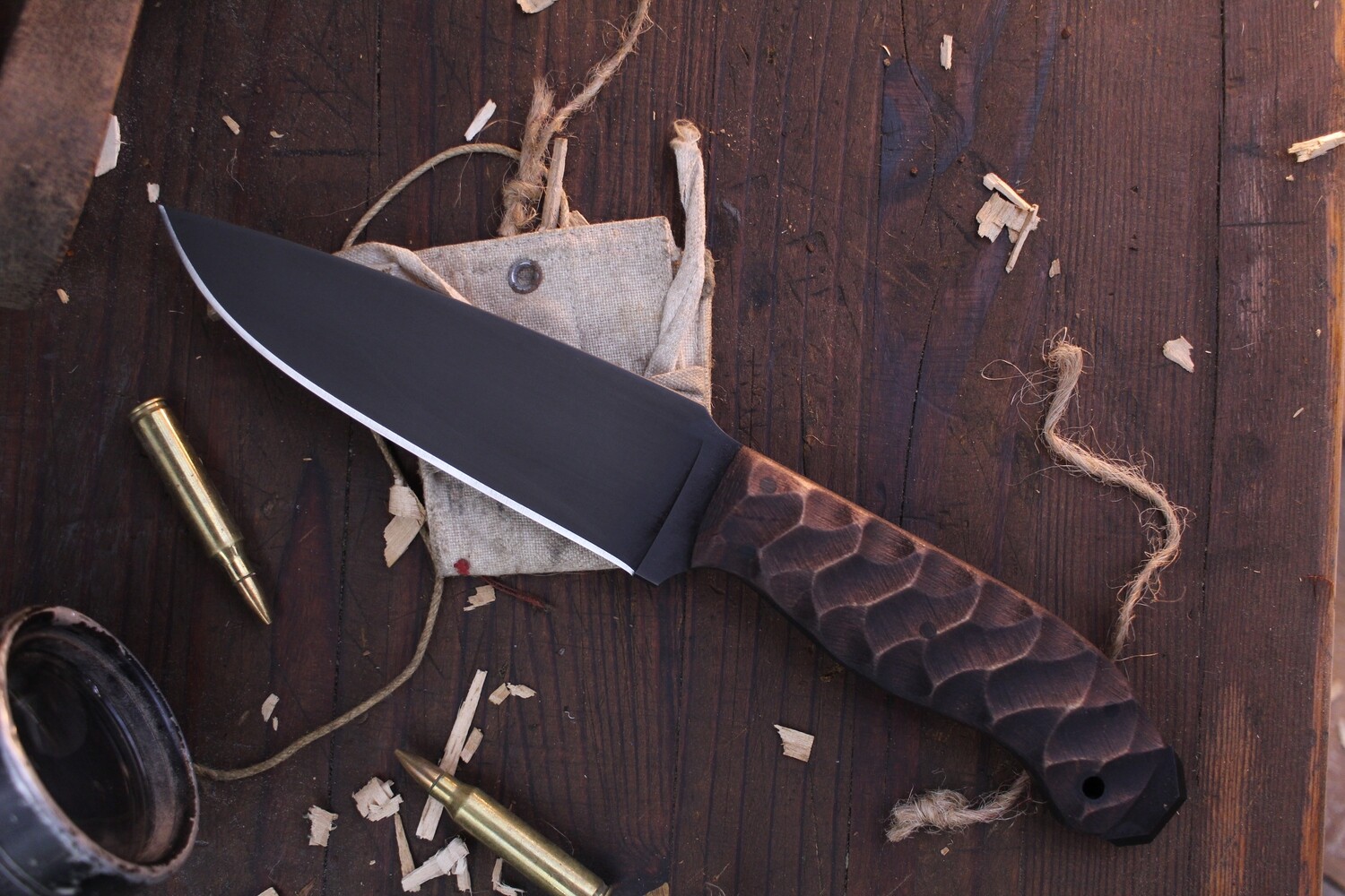 Winkler Knives Drop Point Crusher 5.25" Fixed Blade / Sculpted Maple / Black 80CrV2