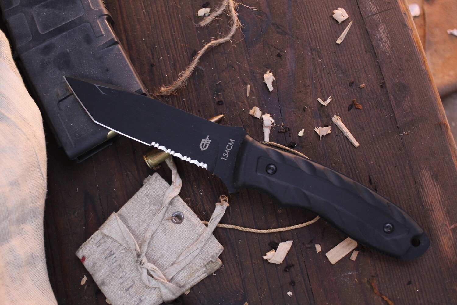 Gerber CFB Combat 4.25&quot; Fixed Blade Knife, 154CM / Tanto Black Blade / Partially Serrated ( Pre Owned)