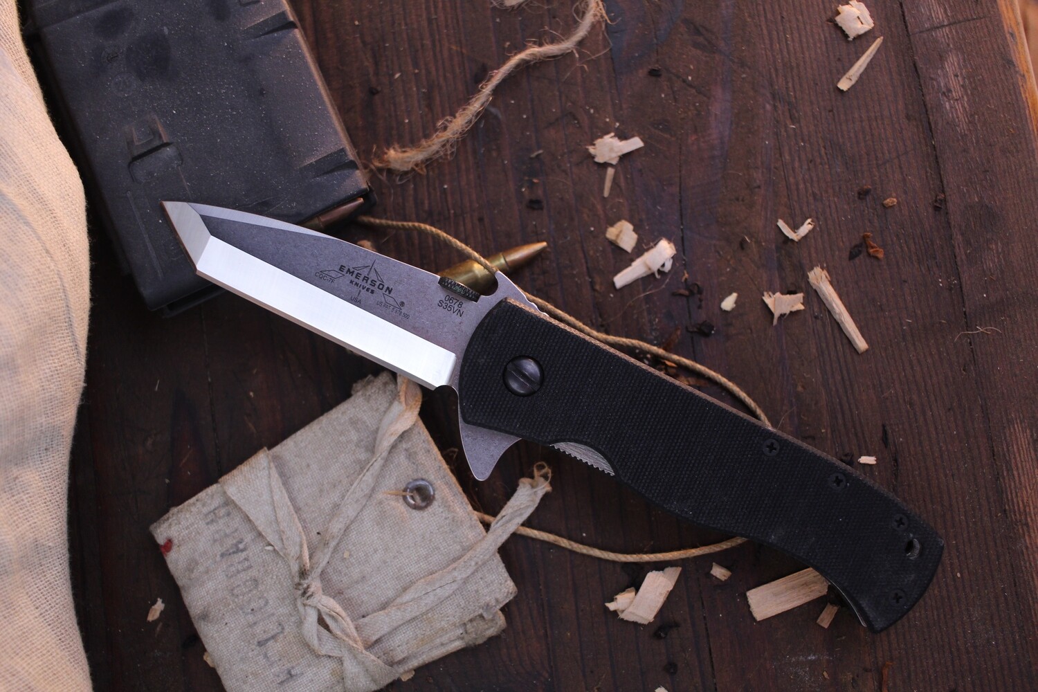 Emerson CQC-7 F 3.3&quot; Wave Hook Folder / Black G10 / Stonewash S35VN ( Pre Owned )