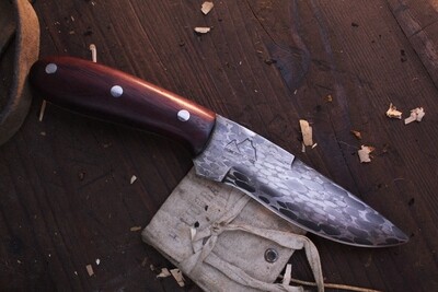Highlands Forge 4.5&quot; Fixed Blade Hunter / Purple Heartwood / Alaskan Forged San Mai 80CRV2 Damascus