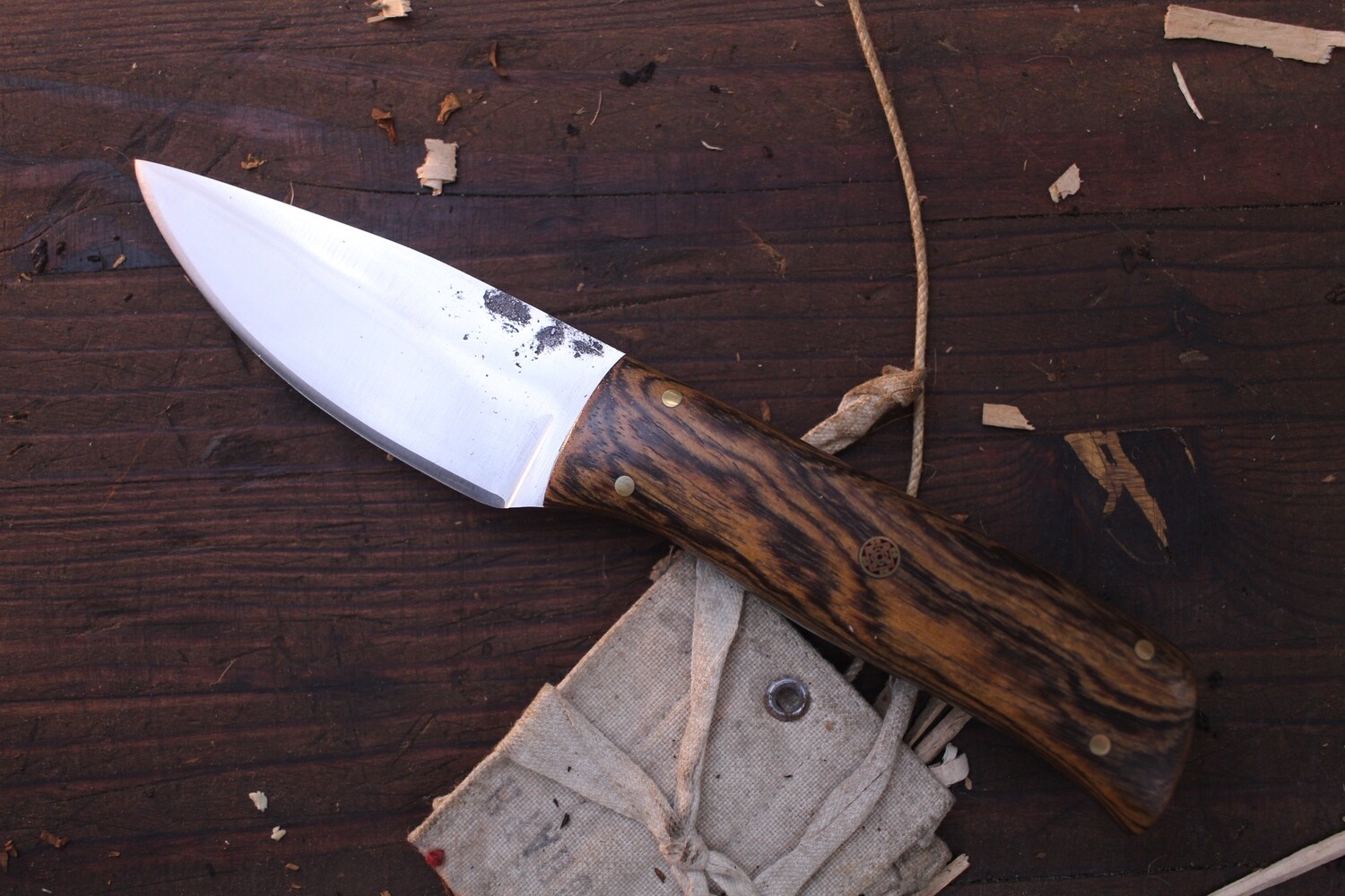 Forge 33 3.5” Clip Point Skinner / Bocote &amp; Mosaic Pins / Forged Satin 80CRV2